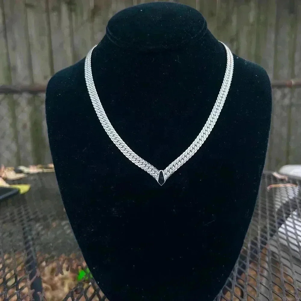Elegant Silver Necklace with Black Accent